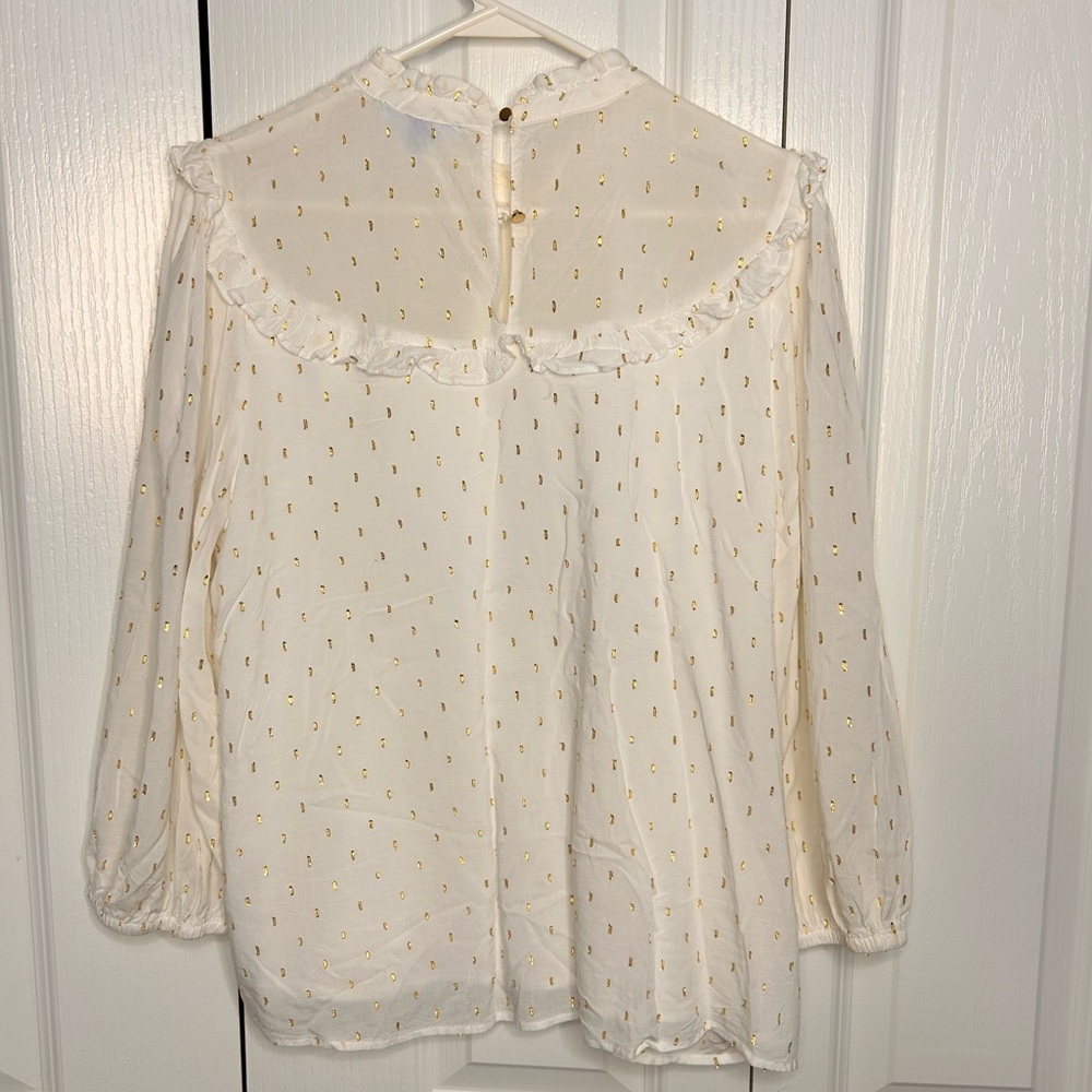 Draper James RSVP Women’s White Gold Clip Dot Mockneck Blouse Size‎ Large Lined - Picture 8 of 8